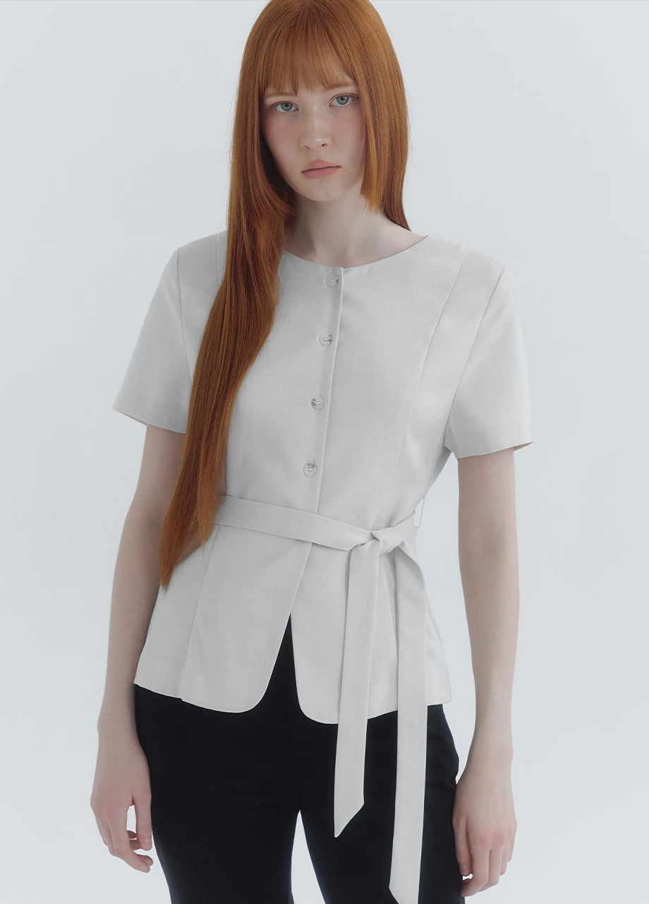 新品タグ付き liten Tie Sleeve Blouse ホワイト Joanna Tie Short-Sleeve Blouse