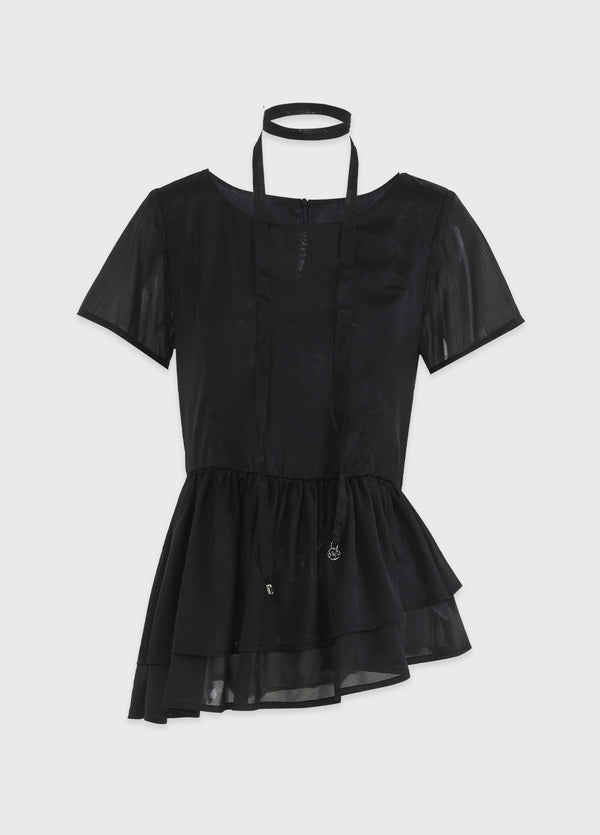 Aelira Short-Sleeve Tiered Blouse-Tie Setup