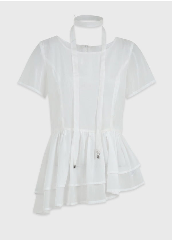 Aelira Short-Sleeve Tiered Blouse-Tie Setup