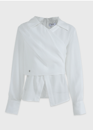 Billowy Flat-Collar Wrap Blouse