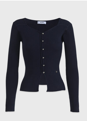 Bouquet Heart Neck Knit Navy