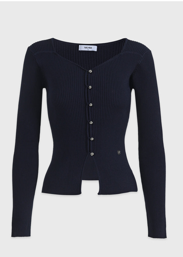 Bouquet Heart Neck Knit Navy