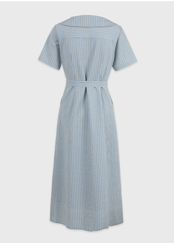 泡泡條紋開領長裙