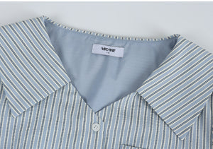 泡泡條紋開領長裙