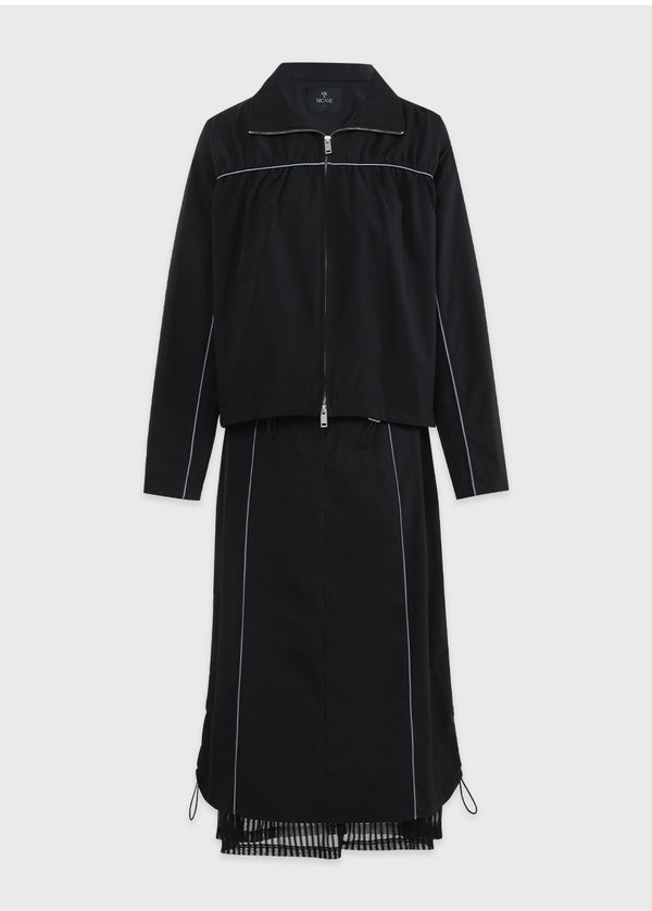 Crease Piping Shirring Long Skirt