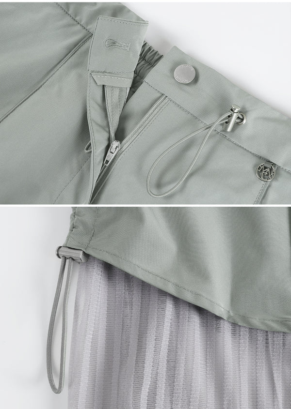 Crease Piping Shirring Long Skirt