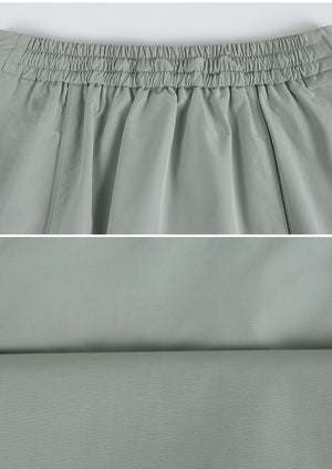 Crease Piping Shirring Long Skirt