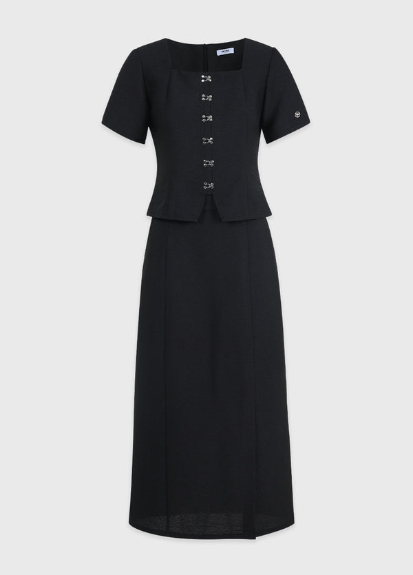 Deep Square Neck Blouse-Long Skirt Setup