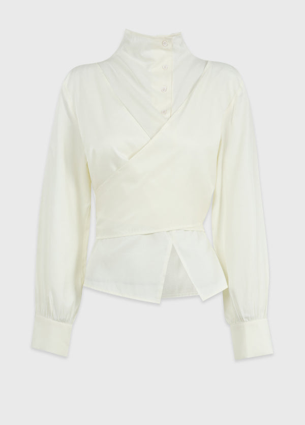 Hana High Neck Wrap Blouse