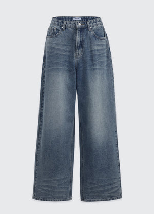Ixra Brush Washing Wide Denim Pants