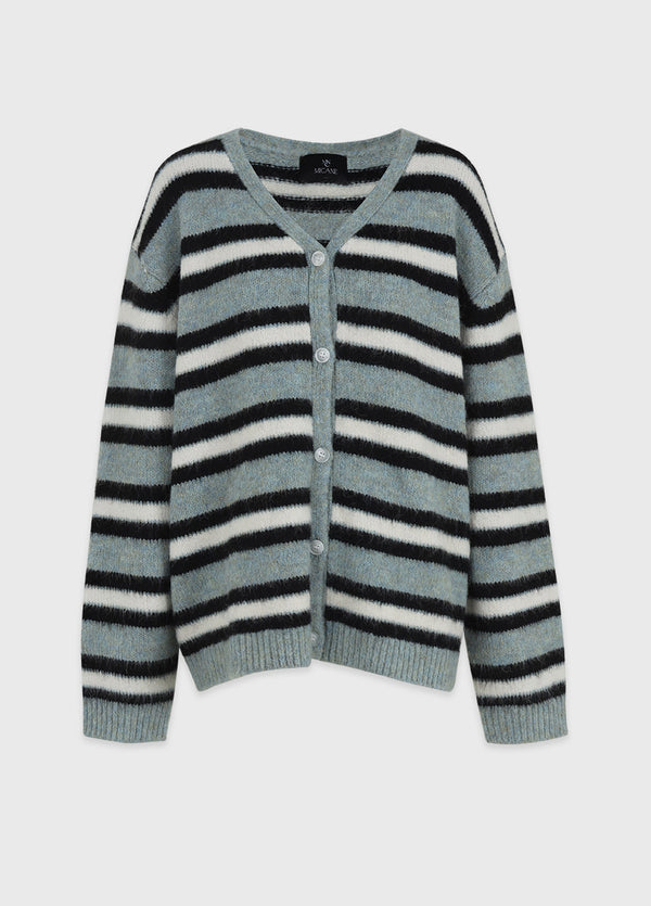 Kaia Stripe Hairy Wool Cardigan