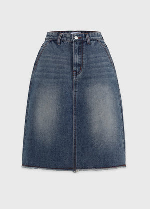Lucian Denim Fringe Mide Skirt