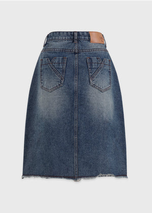 Lucian Denim Fringe Mide Skirt