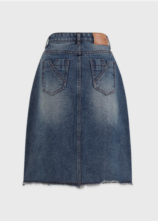Lucian Denim Fringe Mide Skirt