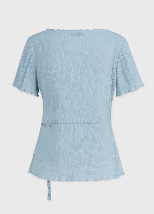 Ripple Crinkle-Chiffon Mix Strap Point Tee