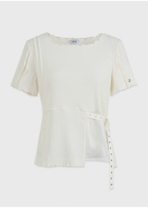 Ripple Crinkle-Chiffon Mix Strap Point Tee