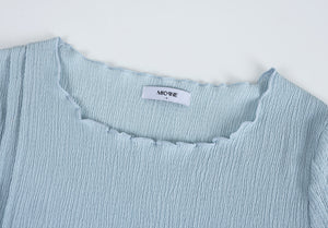 Ripple Crinkle-Chiffon Mix Strap Point Tee