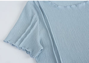 Ripple Crinkle-Chiffon Mix Strap Point Tee