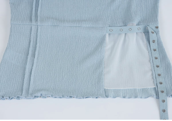 Ripple Crinkle-Chiffon Mix Strap Point Tee