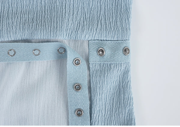 Ripple Crinkle-Chiffon Mix Strap Point Tee