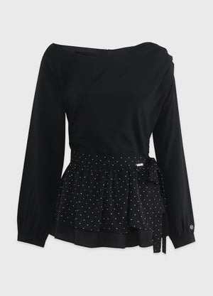 Serena One-off Shoulder Blouse-Dot Rap Skirt Setup