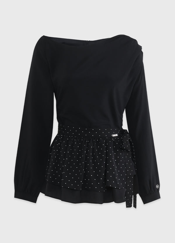 Serena One-off Shoulder Blouse-Dot Rap Skirt Setup