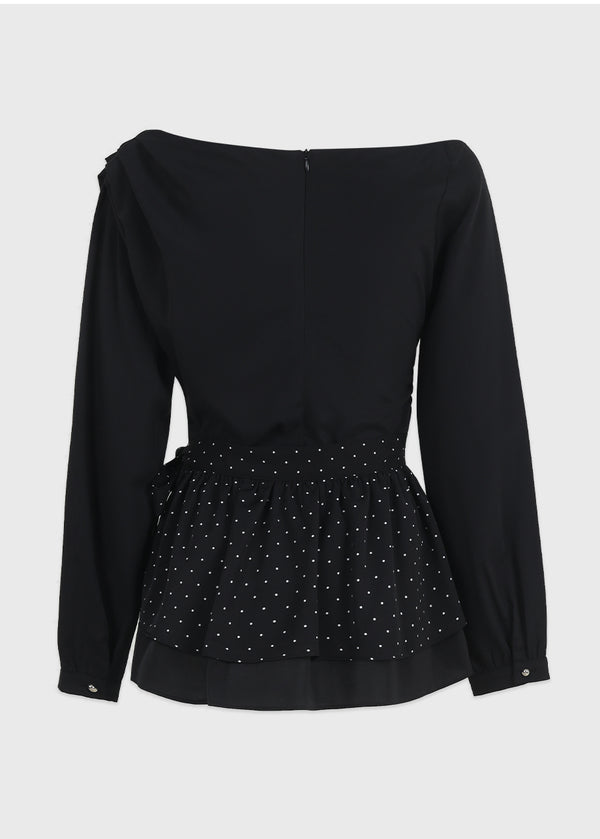 Serena One-off Shoulder Blouse-Dot Rap Skirt Setup