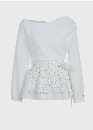 Serena One-off Shoulder Blouse-Dot Rap Skirt Setup