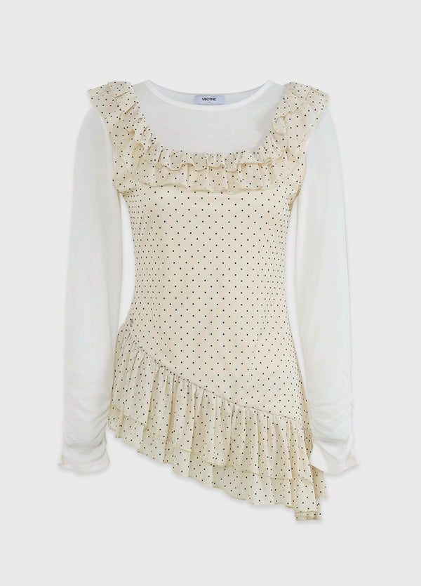 Sola Dot Frill Sleeveless-T-shirt Setup